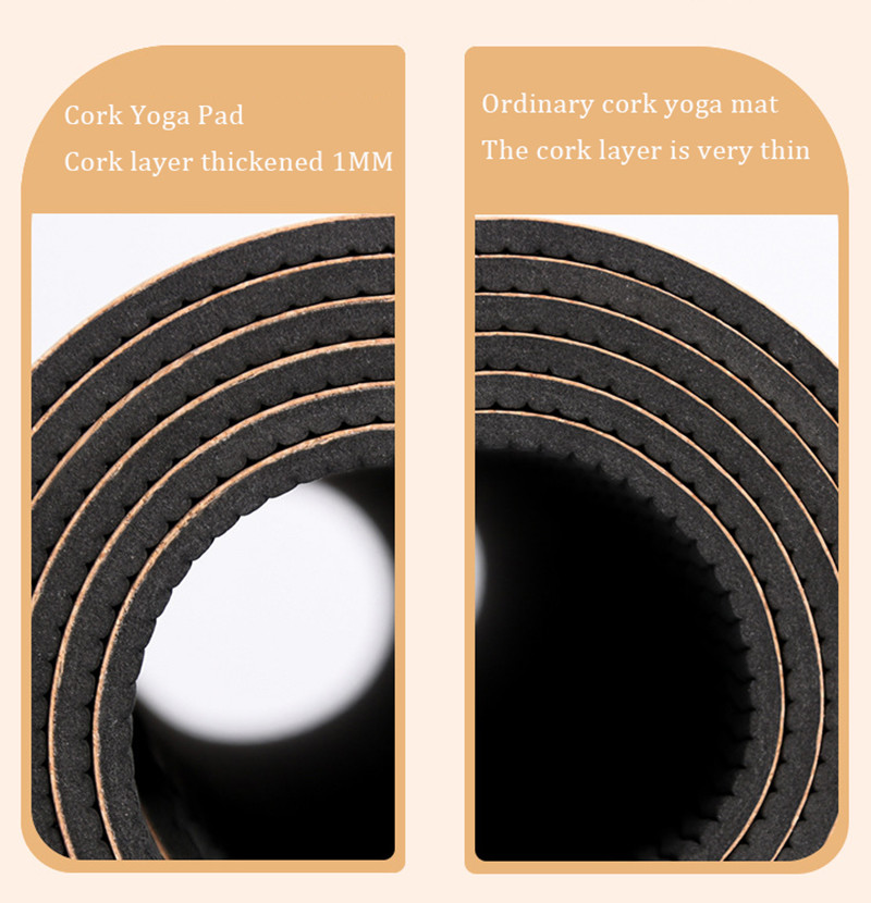 Natural Cork TPE Printed 4mm Non Slip Home Fitness Pad Gymnastics Pilates Yoga Mat With Bag