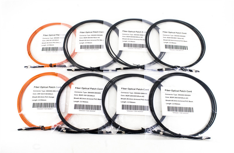 Military / Medical Fiber Optic Network Cable High Power Stainless Steel Armored SMA 905