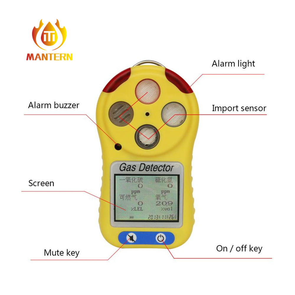 4 In 1 Multifunctional Gas Leak Detector , Handheld Gas Monitor Adjustable Alarm Level