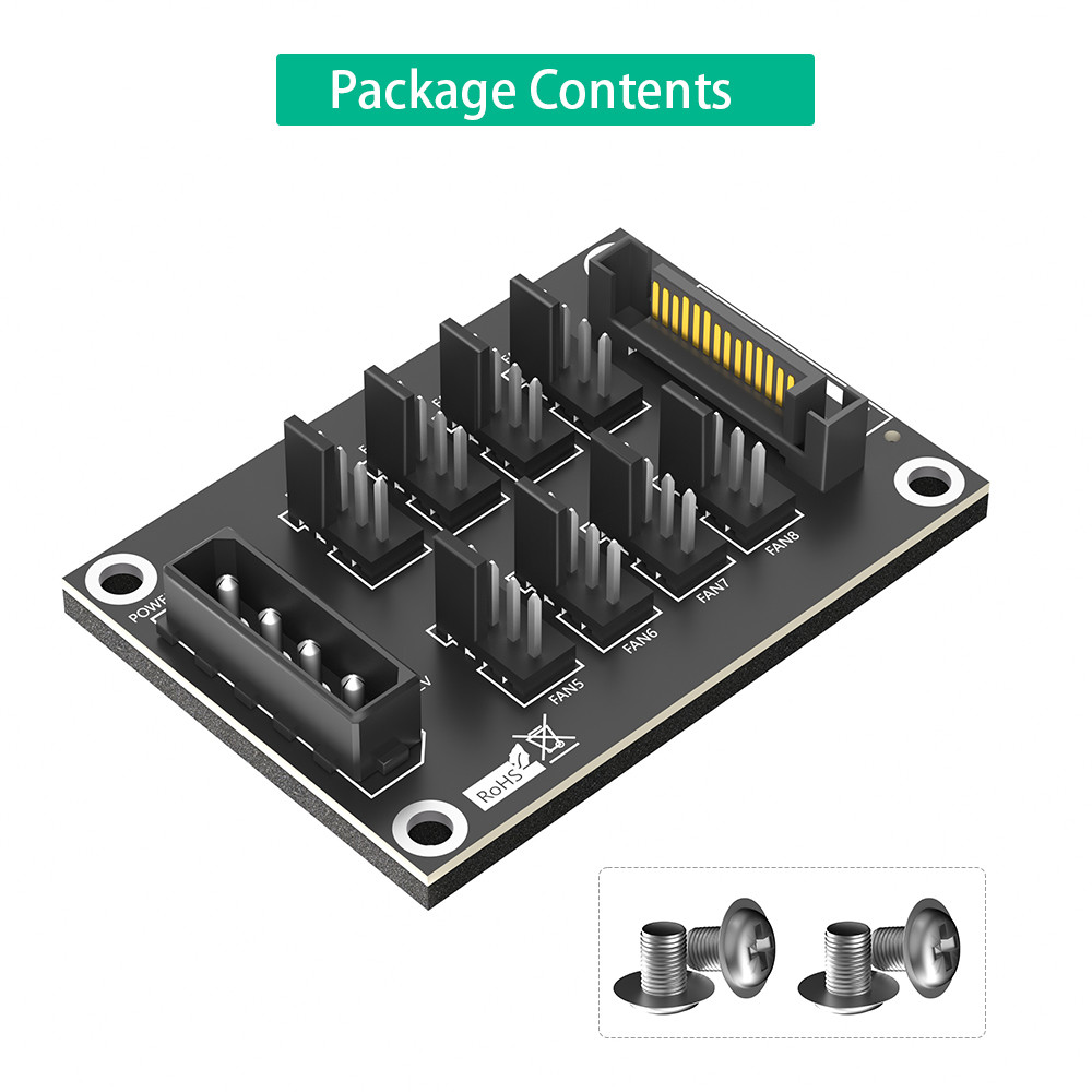 4-Pin or SATA 15-Pin to 8x 4-Pin Fan Splitter Hub for Sata 3.0 and Molex 4pin Interface