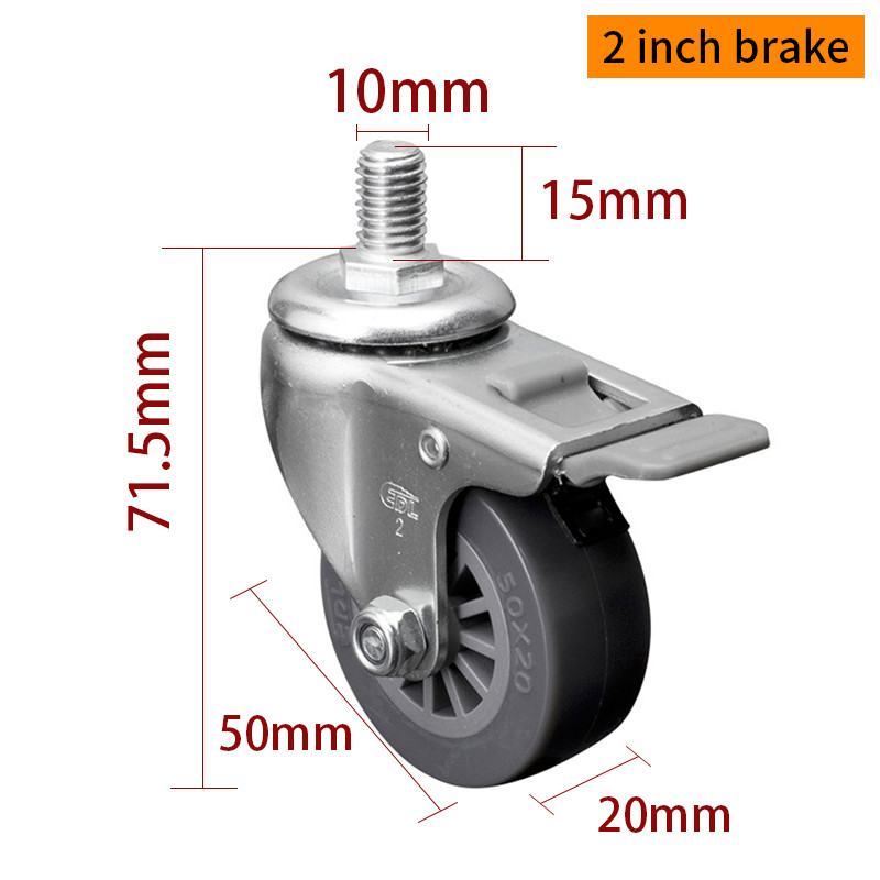 35kg Threaded Castor Wheels , 2 Inch Caster Wheels With Brakes Type