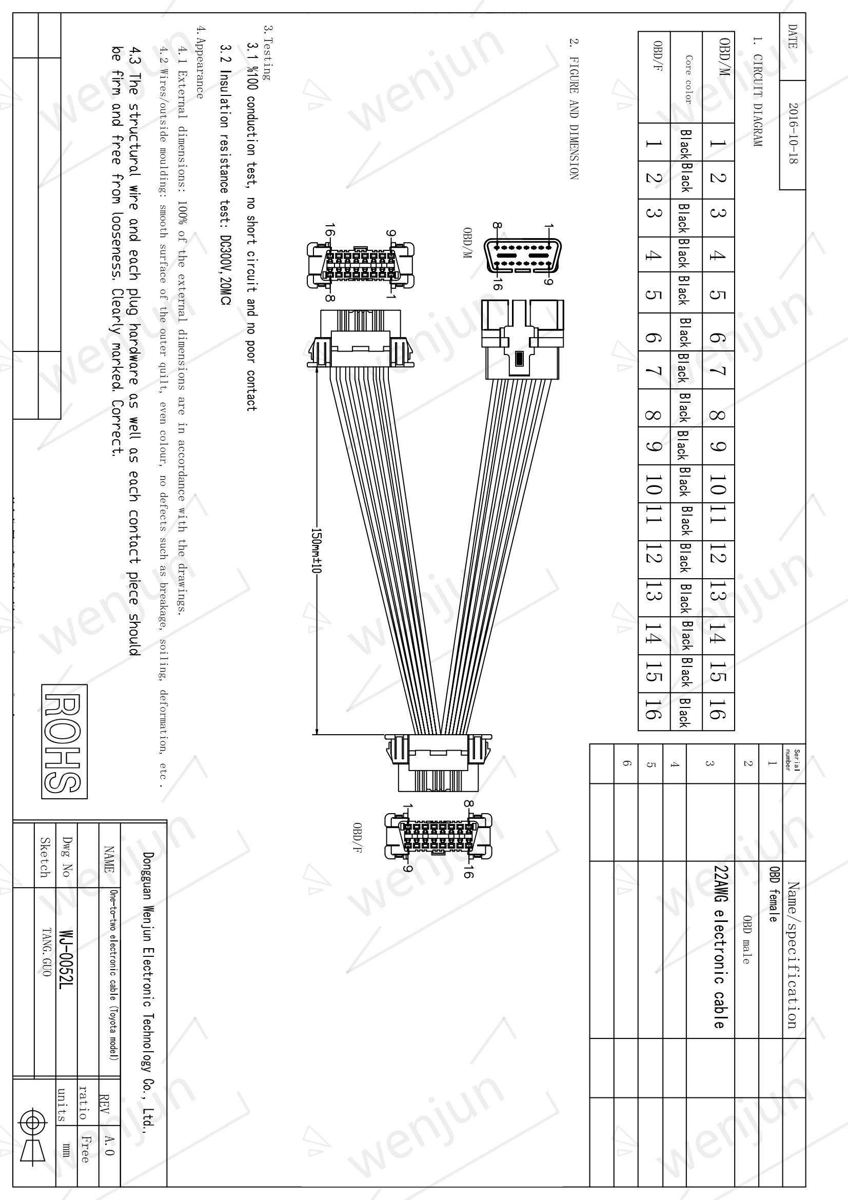 1 To 2 Y Female Extension Obdii 16 Pin , automotive Obd Y Splitter Cable