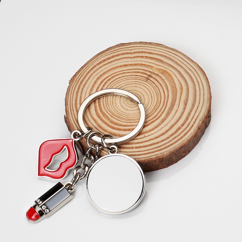Stylish Key Ring Sublimation Blank Couple Keychain With Lipstick Lips Heart For Gifts