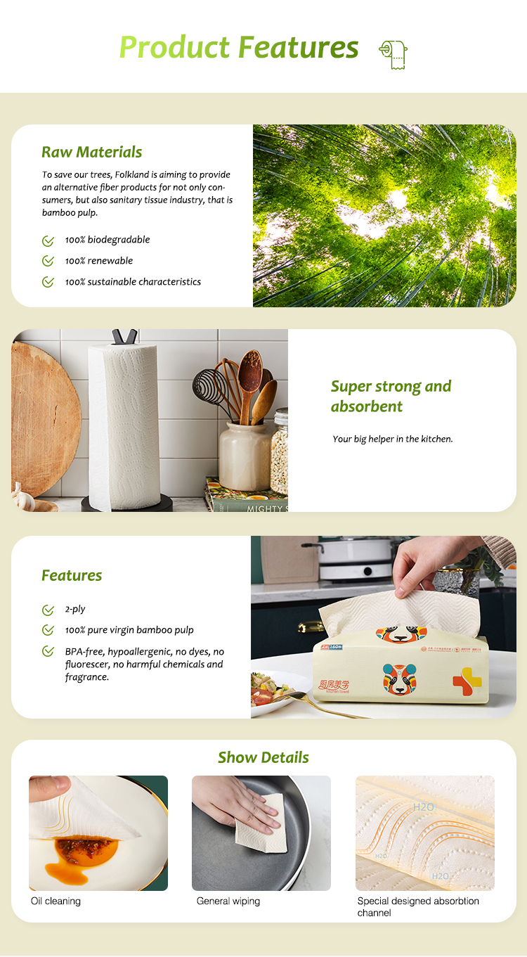Nontoxic Practical Kitchen Roll Tissue Paper , Sustainable Kitchen Towel Jumbo Roll