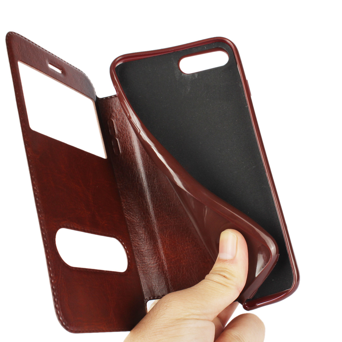 iPhone 8 Plus Case, Window View Stand Feature PU Leather Phone Case for Apple iPhone 5,6,7,8,X