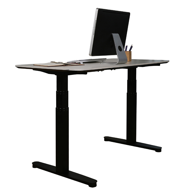 Height Adjustable Metal Column Coffee Table for Dual Motor Electric Brown Standing Desk