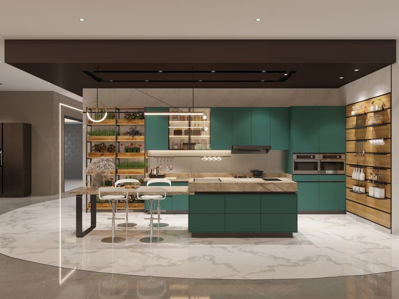Fadior Lotus Green Elegance: Full Stainless Steel Kitchen Cabinets For Modern Homes