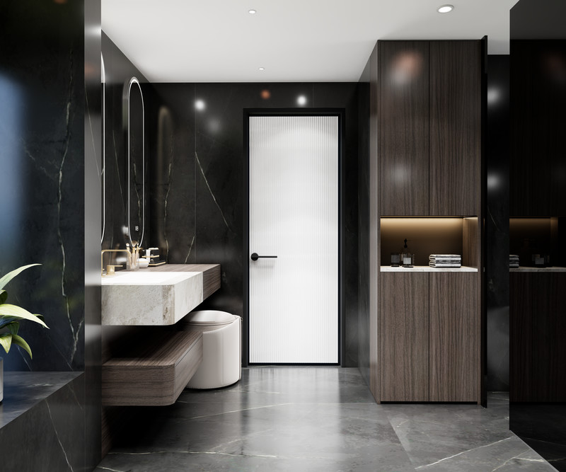 Fadior Stainless Steel Bathroom Vanity With Woodgrain Finish And Split Design