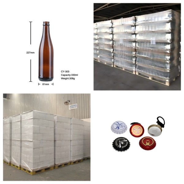 Amber Flint Glass Beer Bottles 330ml Crown Cap Craft Brew Packaging 308g CY-303