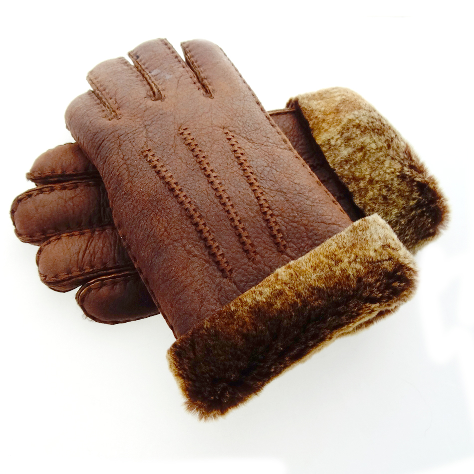 Brown Warm Leather Gloves , Mens Fitted Leather Gloves Eco - Friendly