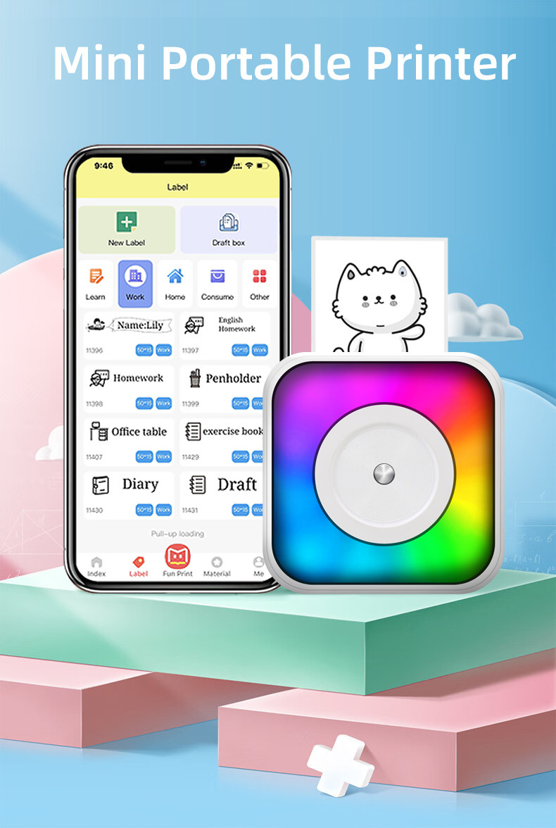 OEM Portable Thermal Papers Mini Inkless Printer For IOS Android