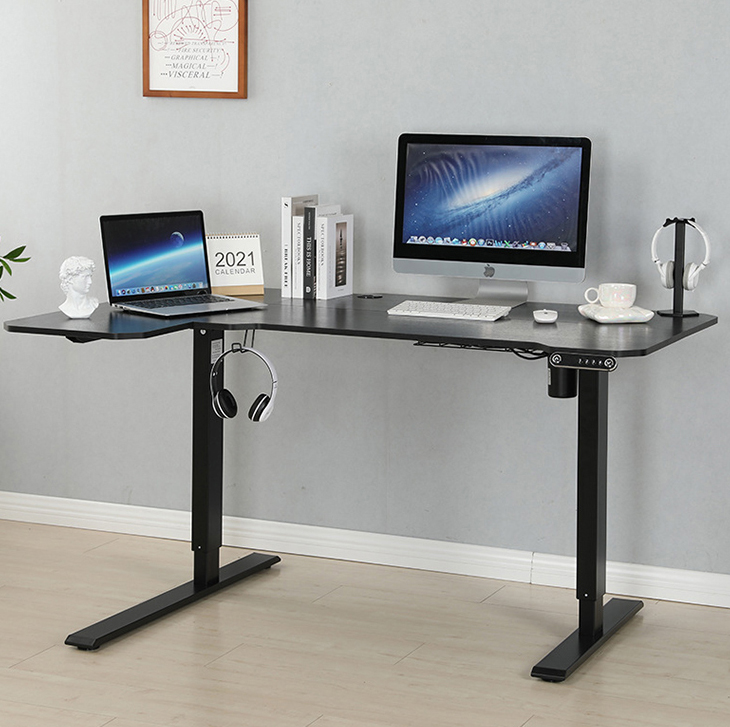 Commercial Furniture Ultra-Strong Triple Motor Corner Desk with Black Wooden Grain