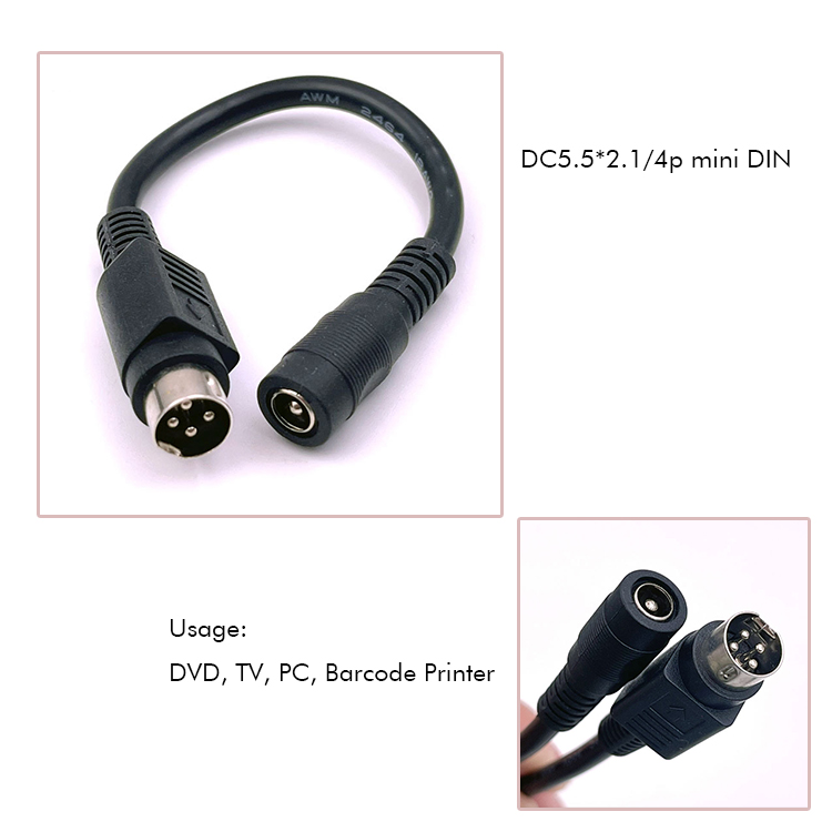 4 Pin Mini DIN to DC Female Jack 5.5x2.1mm Power Extension Cable for Camera DVD TV PC Barcode Printer