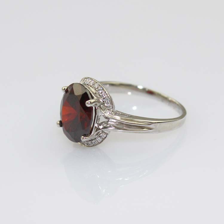 White Gold Plated 925 Silver Ring with 9mmx11mm Pink Cubic Zircon (R161)