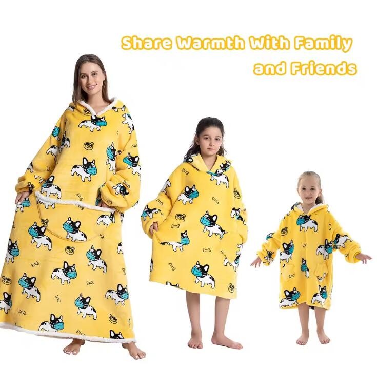 Soild Color Oversized Sherpa Hoodie Blanket Extra Long Hooded Blanket Casual