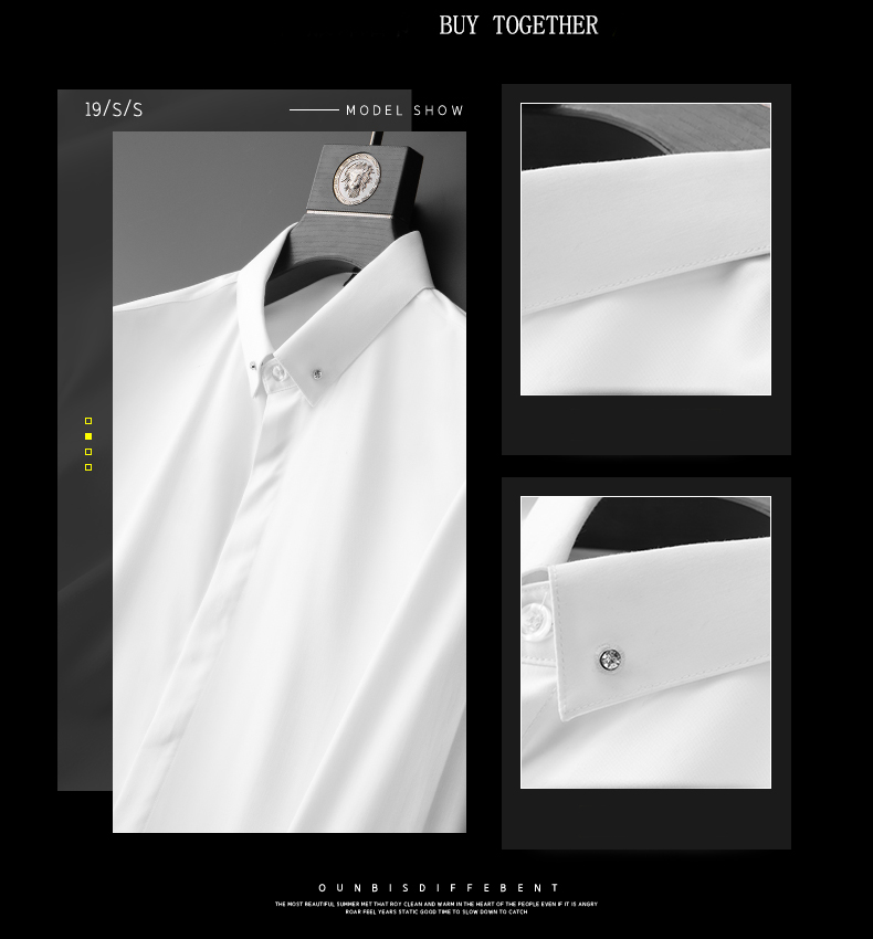 Plain Dyed Men's Long Sleeve Formal Shirt with Stand Collar and Solid Colour Cotton