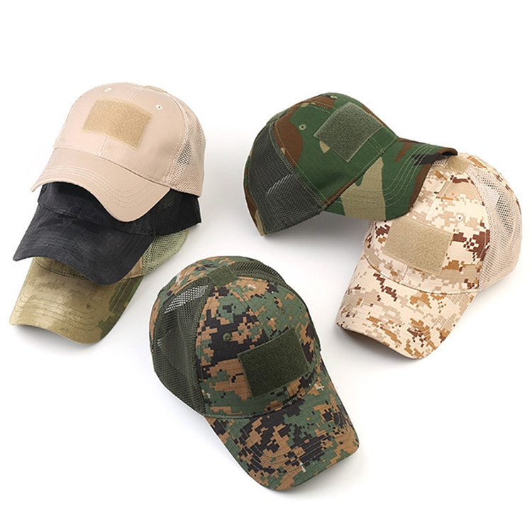 Tactical Embroidery Patch Trucker Cap Operator with USA Flag Camouflage Hoop Loop Closure Mesh Baseball Cap