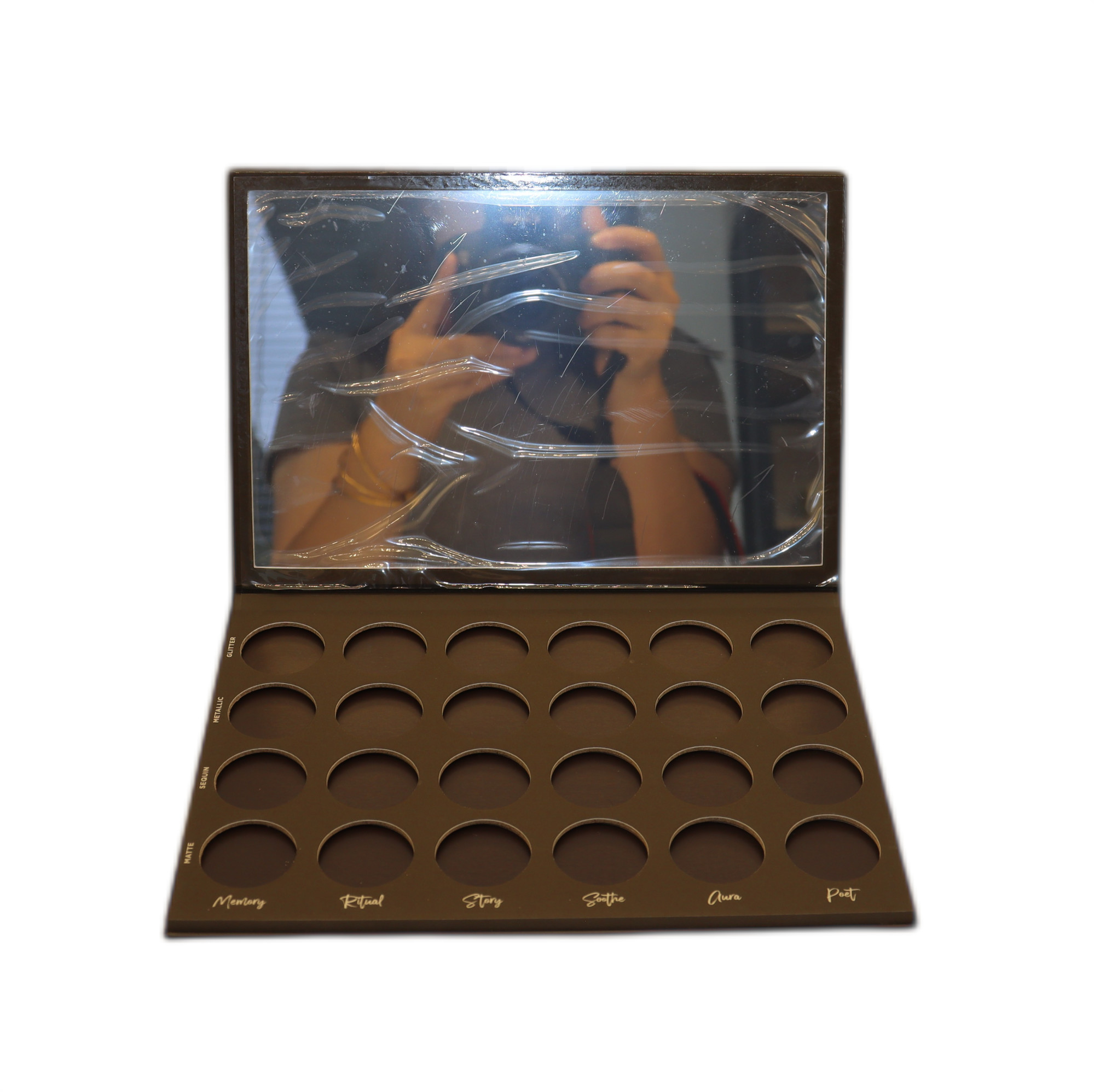 Custom Empty Eyeshadow Palette With Mirror 24 Holes Cardboard material