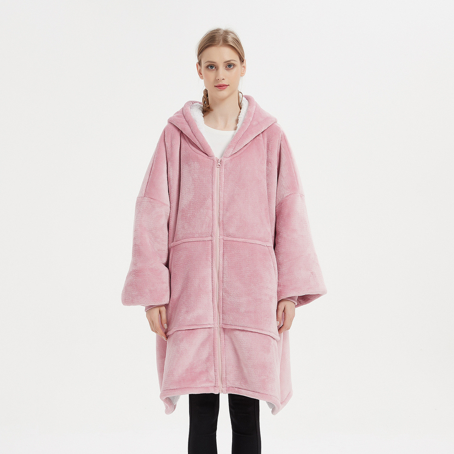Zipper Closure Womens Hooded Pajamas Oversized Hoodie Pajamas Ultra Comfortable