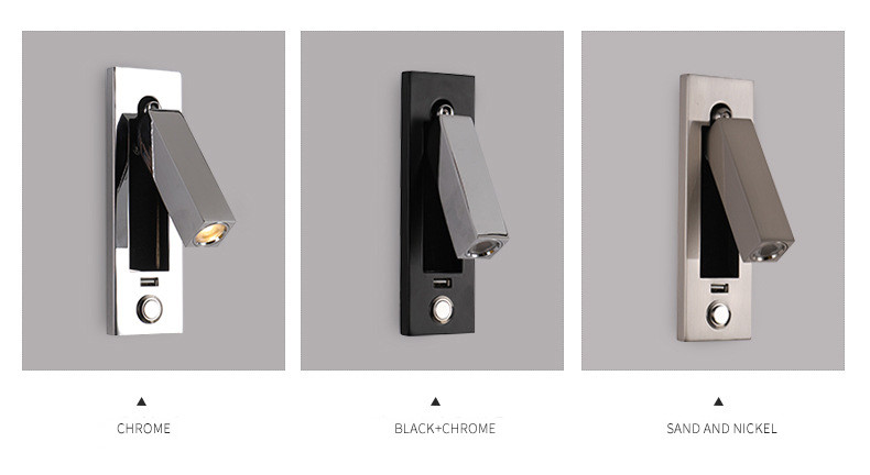 impaction hotel wall light with usb port 3W usb book lighting rechargeable headboard led bed wall light