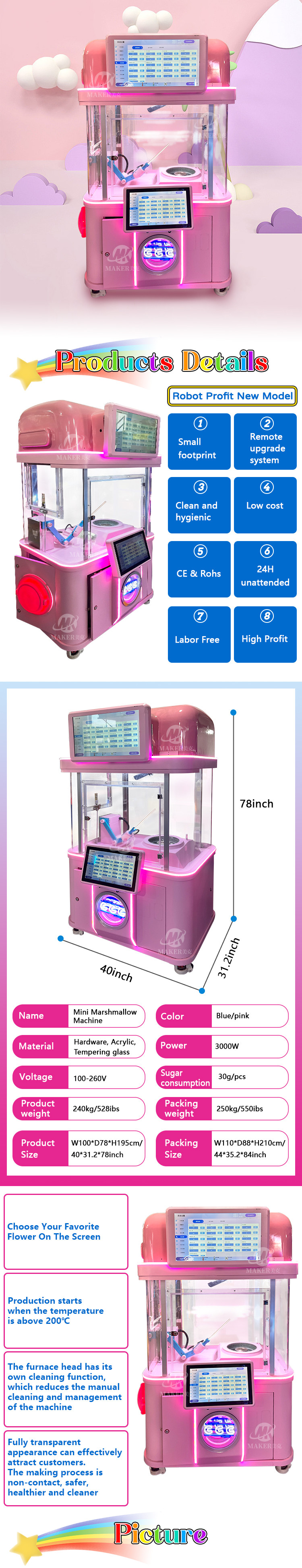 Coin Operated Robot Fairy Floss Cotton Candy Vending Machine Air Cooling