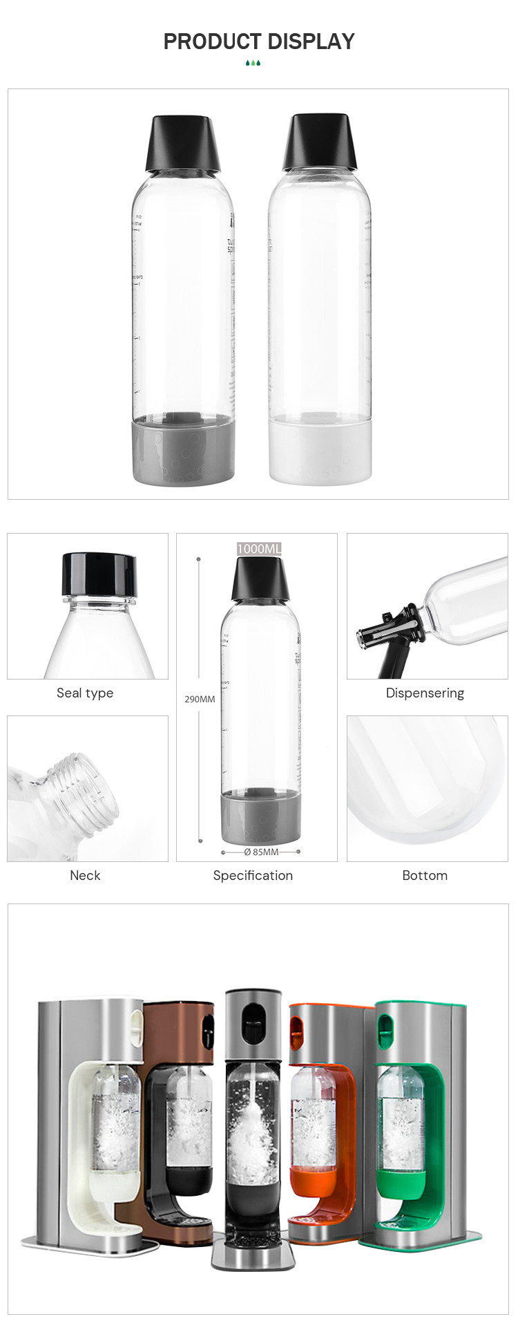 Reusable Soda Maker Bottle Plastic PET PEN 1000ML Carbonation Bottle OEM ODM