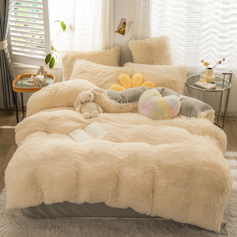 European and American Style Solid Color Thickened Warm Mink Velvet Duvet Bedding Set