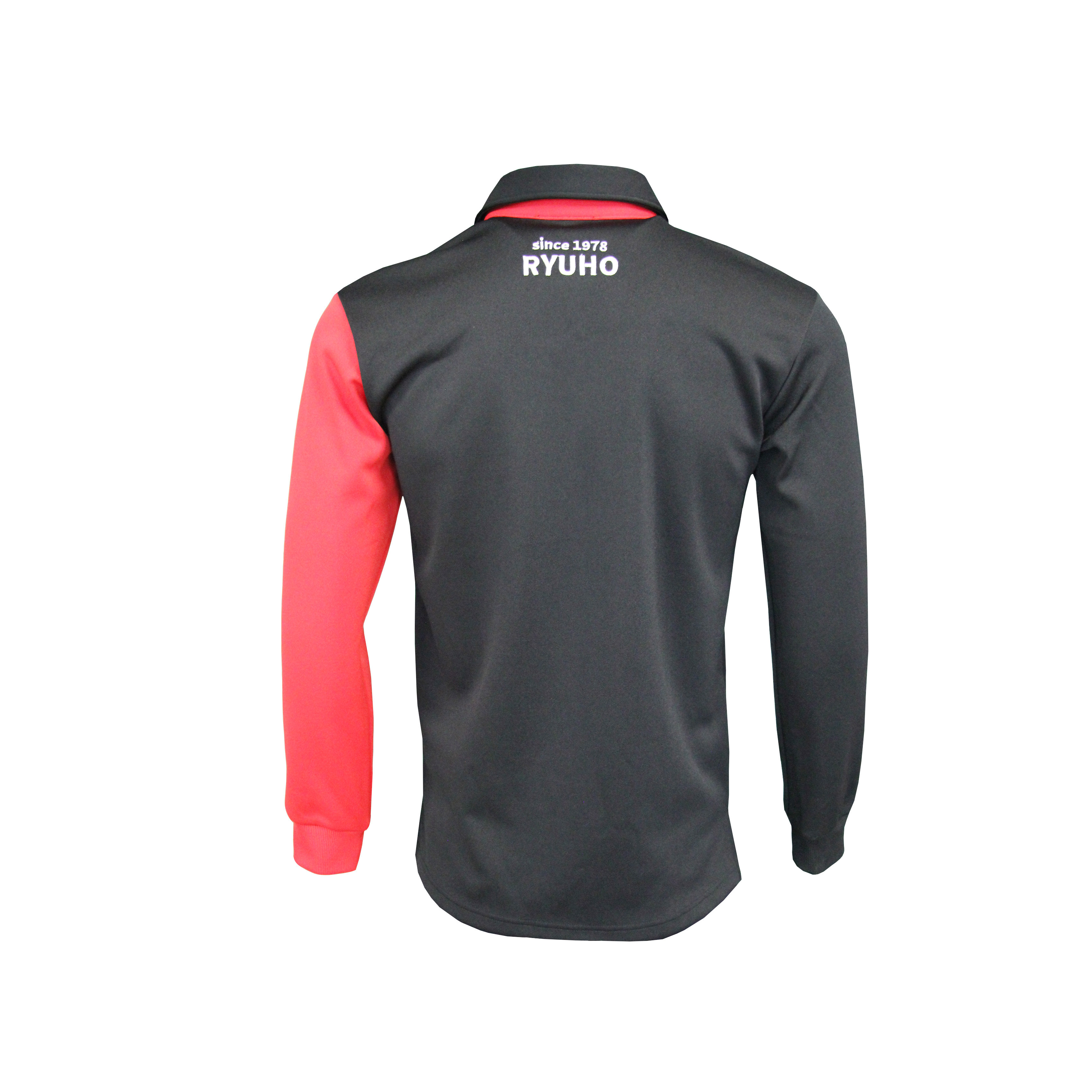 180G 100 Polyester Long Sleeve T-SHIRT & POLO Red Contrast Black With Embroidery