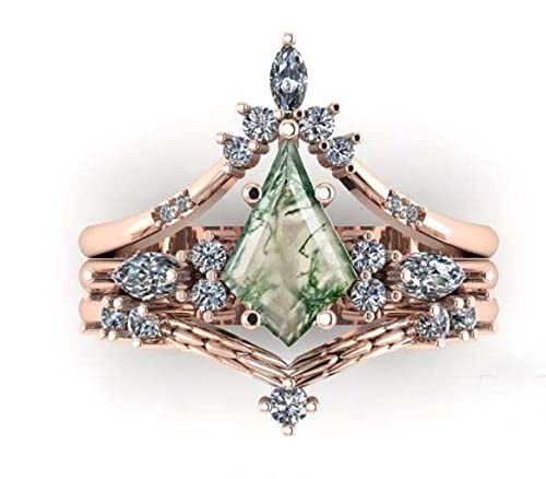 Solid Rose Gold 1.25ct Natural Inspired Leaf Moss Agate Jewelry Cluster Emerald Aquatic