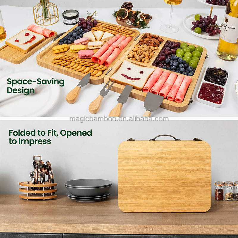 Foldable Sustainable Bamboo Charcuterie Board Knife Set for Entertaining Occasions