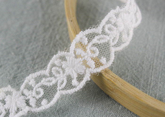 White Cotton Nylon Lace Trim Wave Edging Floral Embroidery Lace For Bridal Dress