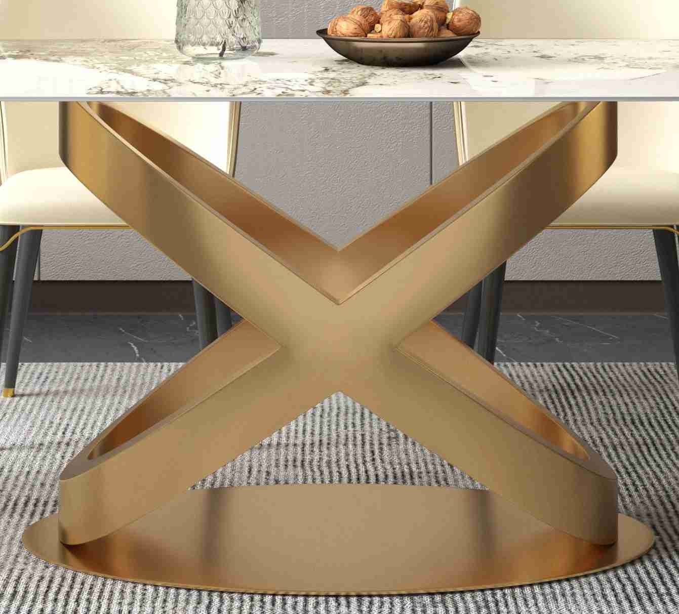 White Rectangular Stone Dining Table Chair Sets Bronze Pedestals