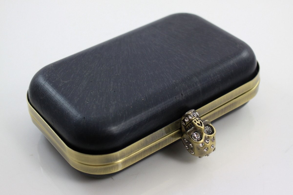 Laser Print Skull Closure Antique Brass Purse Frame With Covers