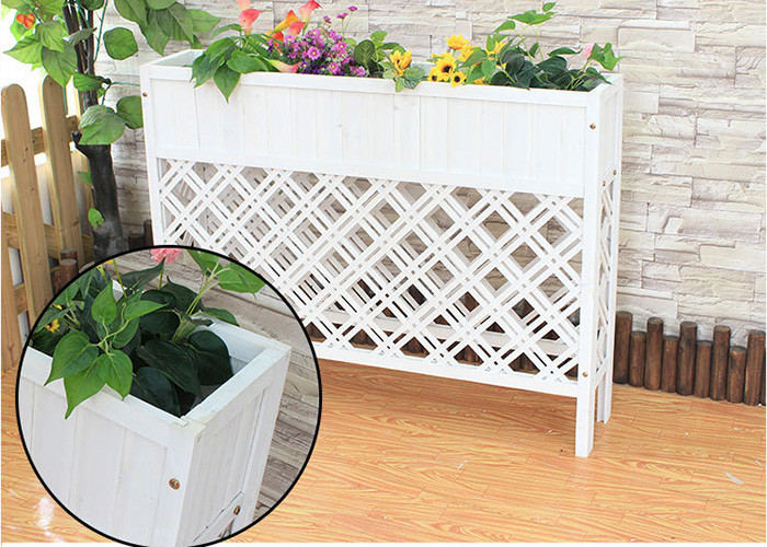 Balcony Mesh Shape Wooden Flower Shelf , Colorful Wooden Plant Stand Antiseptic Wood Fence