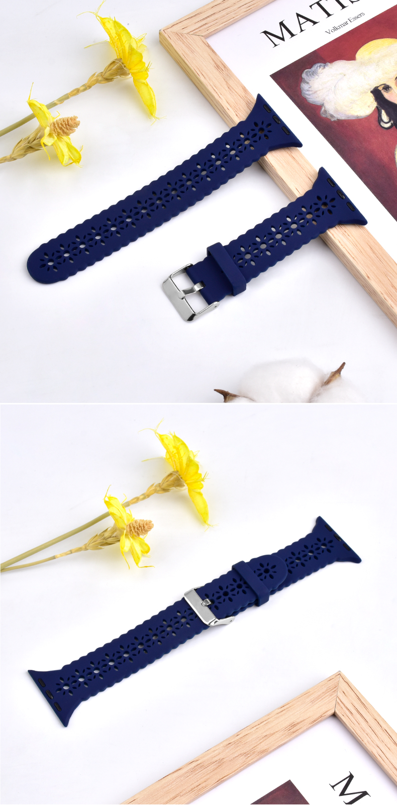 Carved Silicone Rubber Watch Band 38mm 42mm For Apple Watch 7 6 5 4 3 2 1
