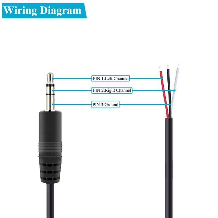 Custom 3 Poles 3.5mm Stereo Audio Jack to Stripped Pigtail Tinned Bare Wire End Cable