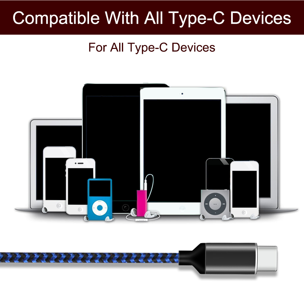 Blue Type C Fashion Braided Usb Cable Durable Nylon Braided Rapid Charging