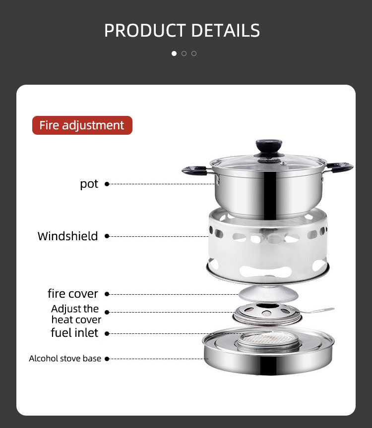 Hot Selling Household Stainless Steel Ramen Soup Pot Portable Cooking Pot Spirit Cooker Alcohol Stove Small Hot Pot