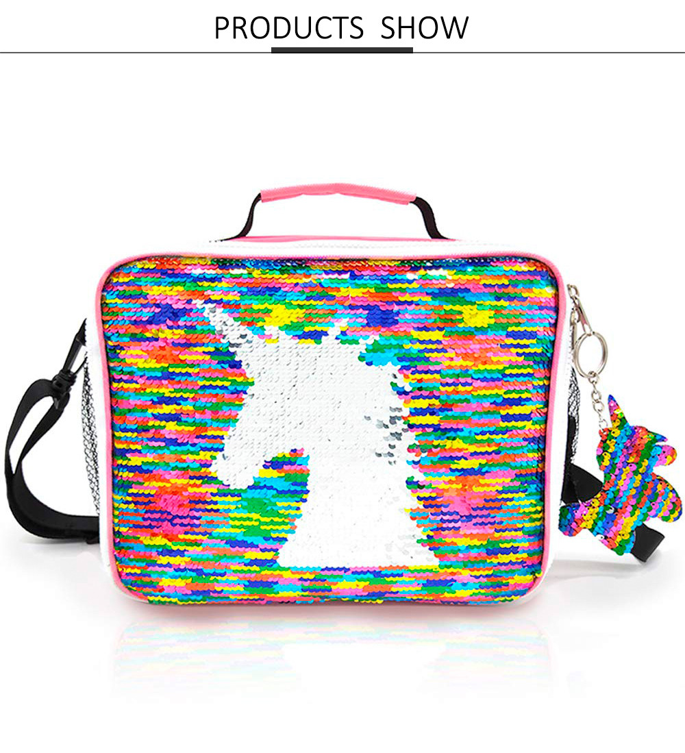 Unicorn Flip Sequin Girls Nylon Insulated Lunch Tote