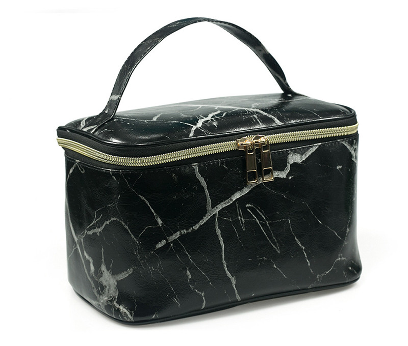 Zipper Closure Ladies Marble PU Leather Makeup Bag Case
