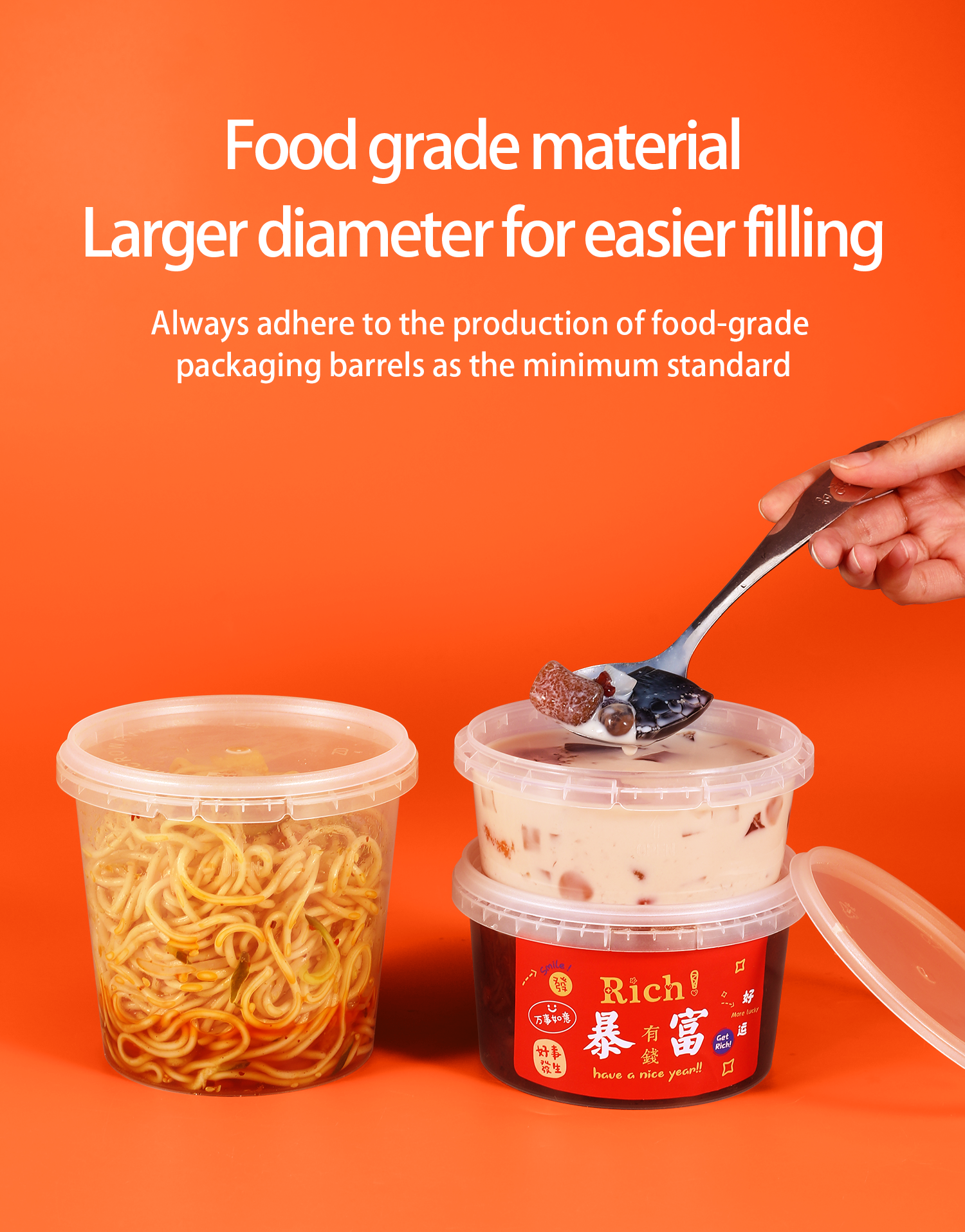 Plastic Food Storage Buckets With Lids 300ml 500ml 1L 2L Food Grade Transparent Bucket For Fruit