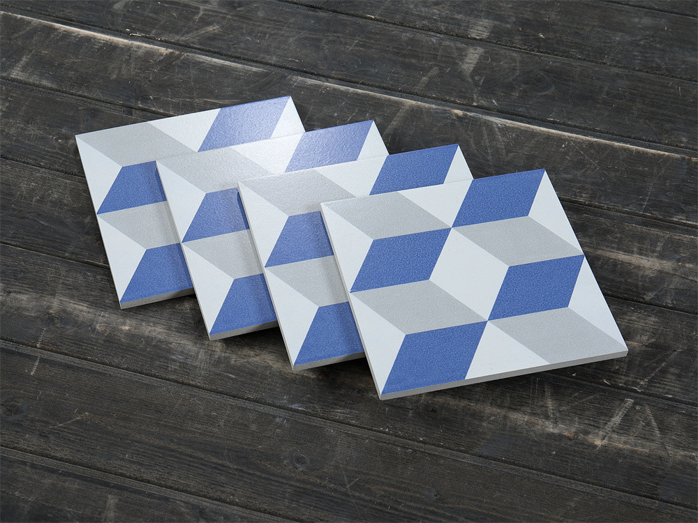Blue And White Vintage Geometric Ceramic Rustic Tile For Hotel And Durable 200x200mm Floor Tile For Kitchen