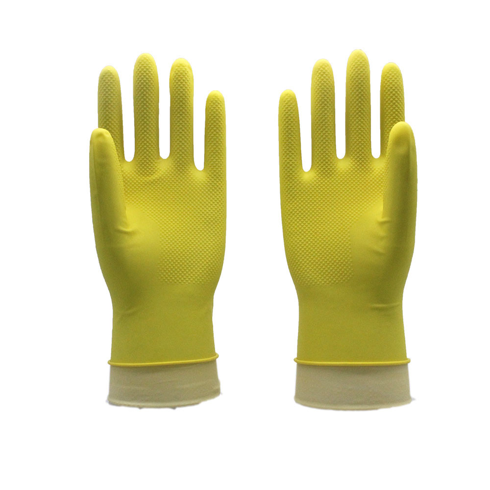 Natural Latex Kitchen Flocklined Rubber Gloves Puncture Resistance For Dishwashing