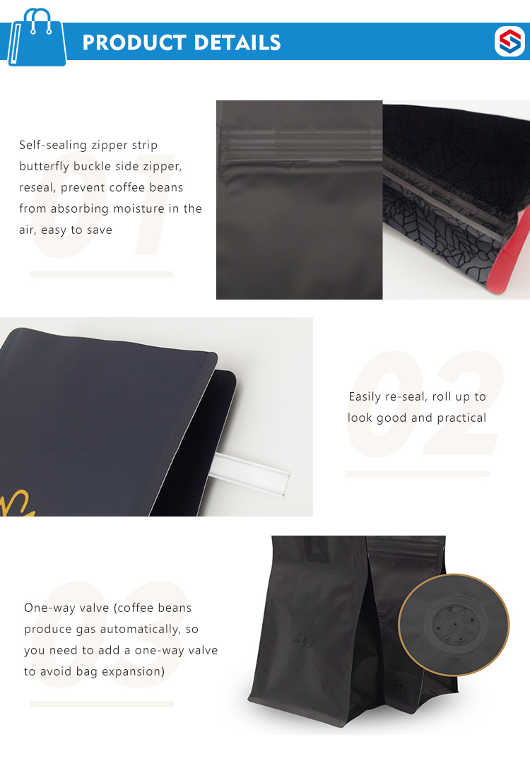 Biodegradable Reusable Sustainable Packaging Pouch Black Coffee Packaging Bags