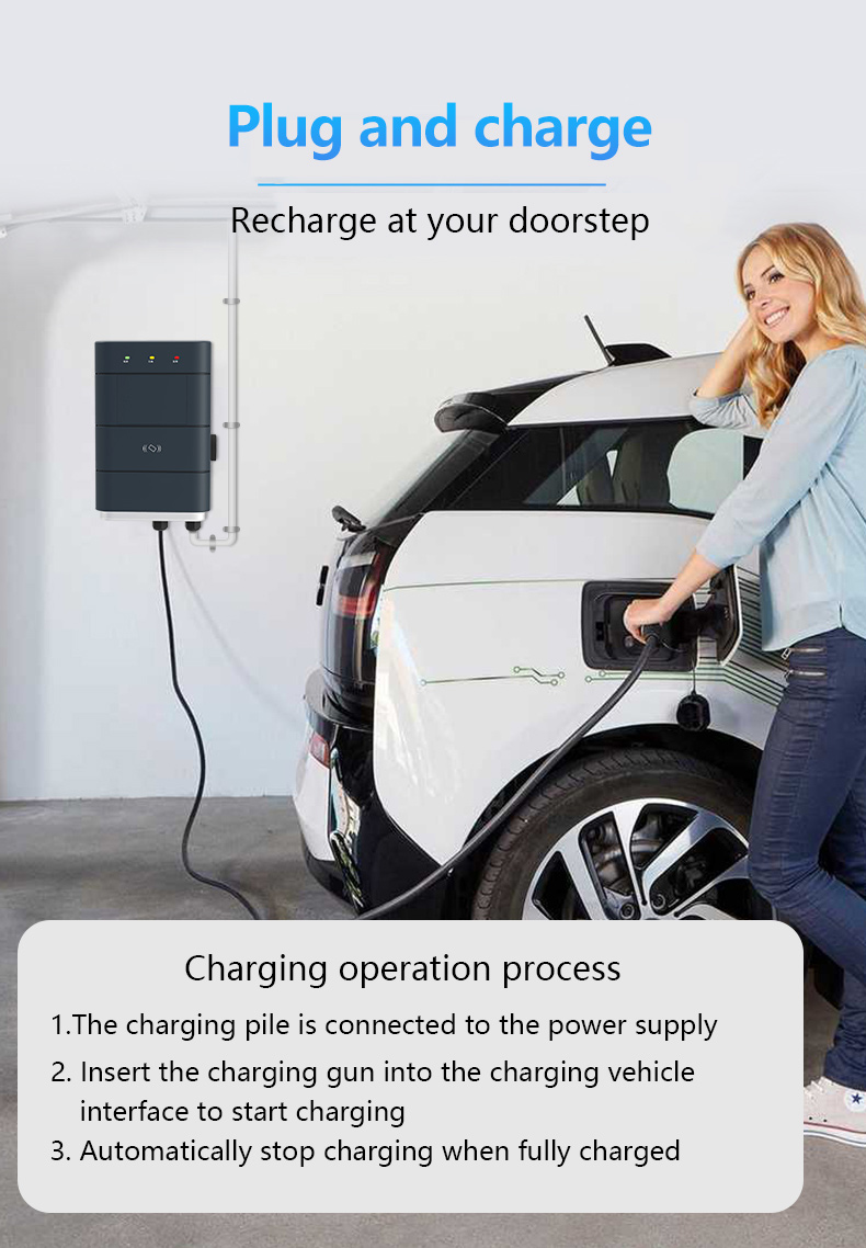 Level 2 32A LED LCD AC EV Charger Station 7KW Single Phase GBT Connection