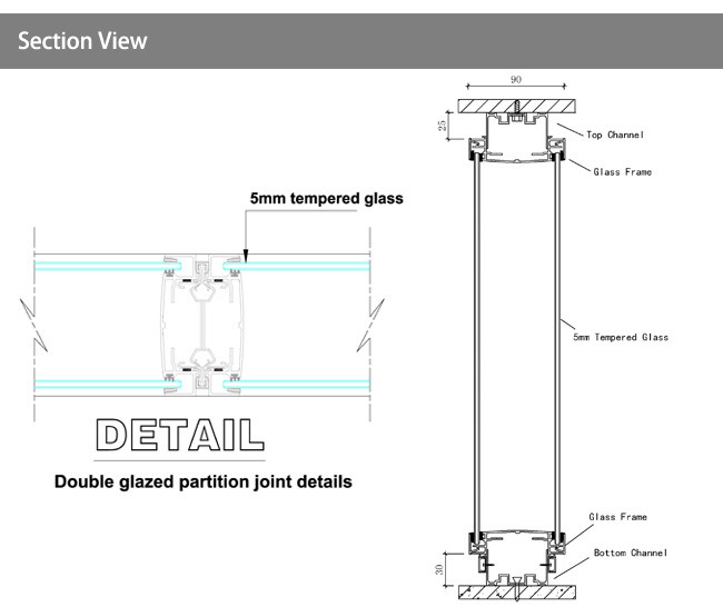 Demountable Glass Partition Wall System Removable Aluminium Frame Glass Partition