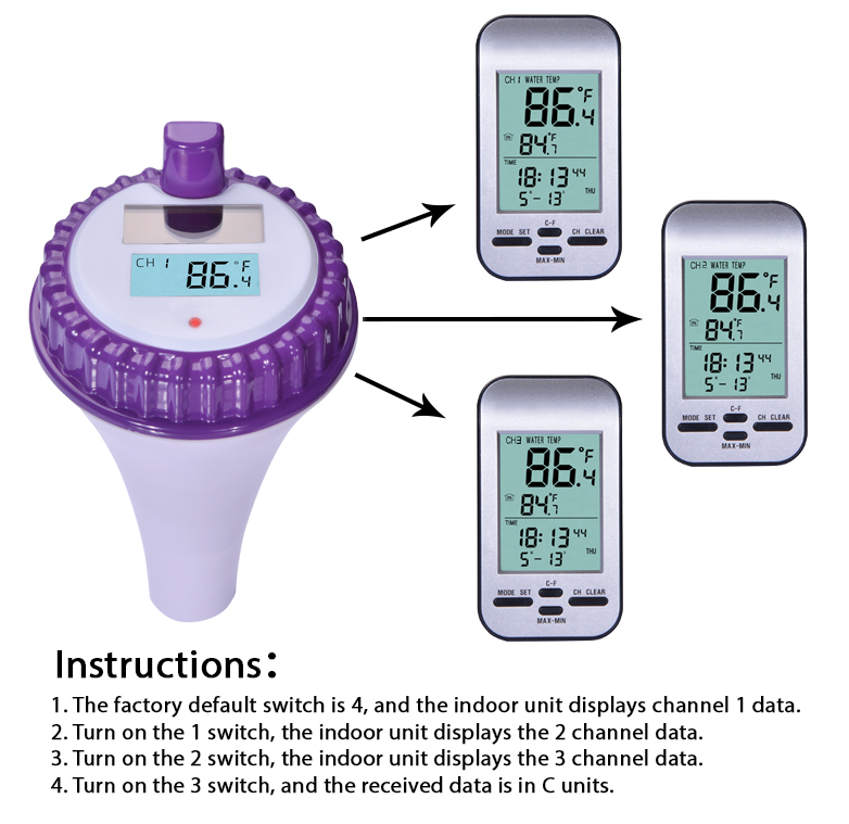 WT0224 Custom Wireless Swimming Pool Thermometer Floating Waterproof Digital Thermometer For Outdoor