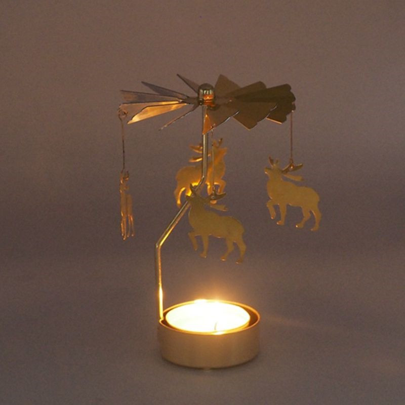 Christmas Santa Claus Snowman Deer Rotary Spinning Carousel Swivel Tealight Candle Holder Stand Tea Light Home Decoratio