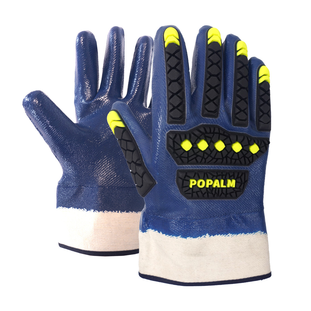 4121xp Waterproof Wear-Resistant Oil-Resistant Safety Gloves Blue Nitrile Fully Coated Impact Gloves