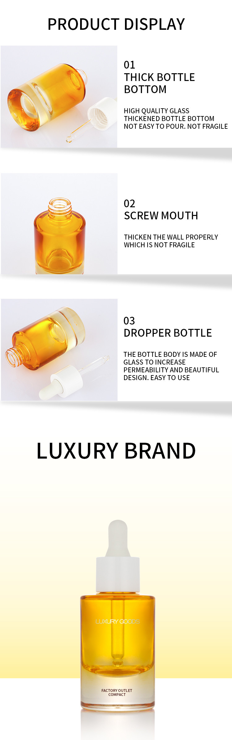 Custom Cosmetic Serum Bottle Black Gold Frosted Flat Shoulder Dropper Bottle